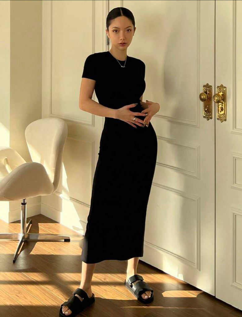 DAZY Solid Split Hem Bodycon Dress