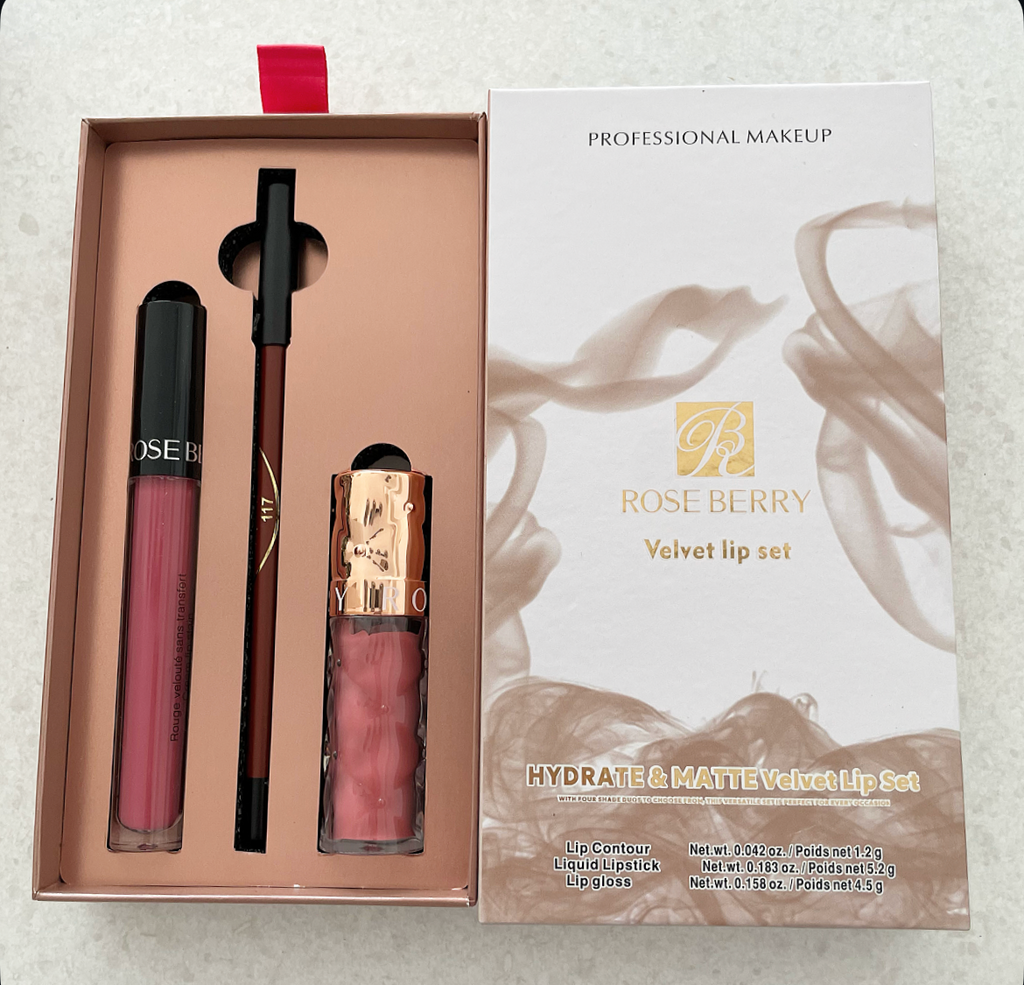 3 PCS Velvet Lip Set Hydrate& Matte Liquid Lipstick, Lipliner  Lip Gloss