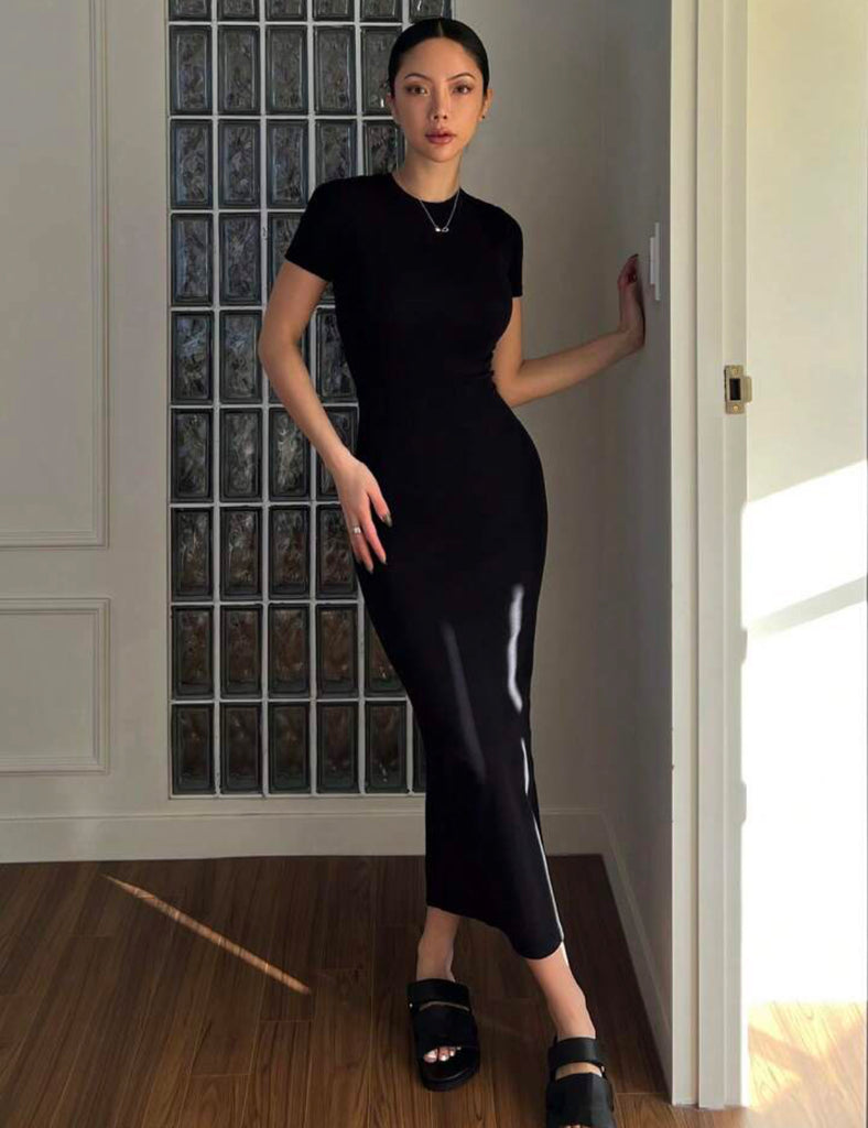 DAZY Solid Split Hem Bodycon Dress