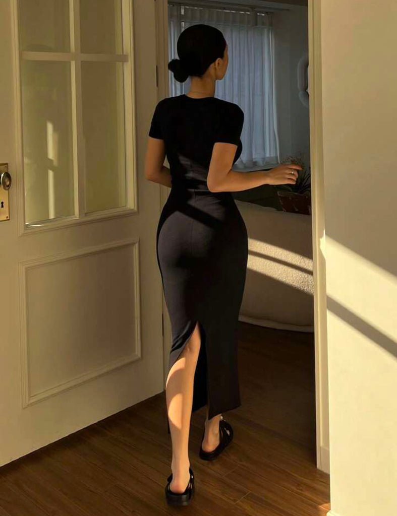 DAZY Solid Split Hem Bodycon Dress