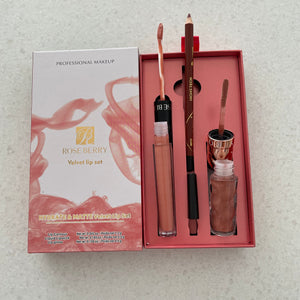 3 PCS Velvet Lip Set Hydrate& Matte Liquid Lipstick, Lipliner  Lip Gloss