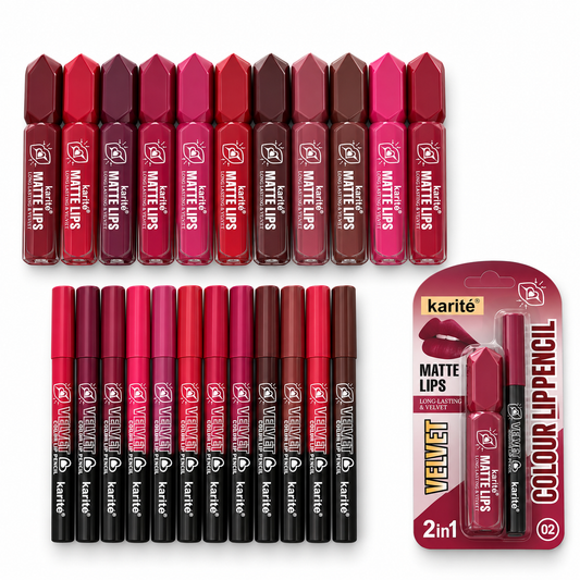 12 Colors Lipliners & 12 Colors Matte Lipgloss Long Lasting Lips Box