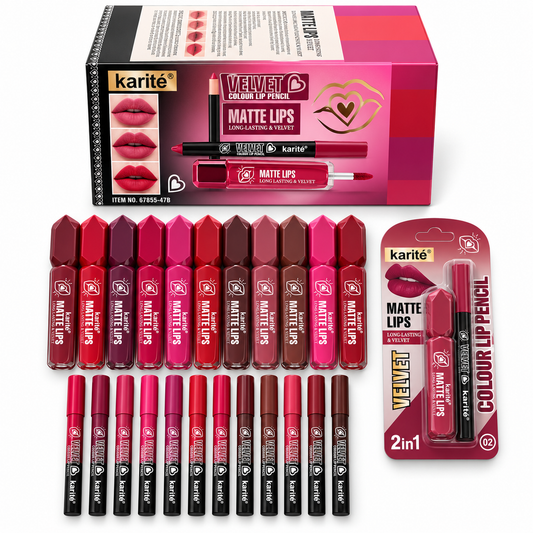 12 Colors Lipliners & 12 Colors Matte Lipgloss Long Lasting Lips Box