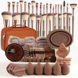 Brown Brushes Set With Leather Bag