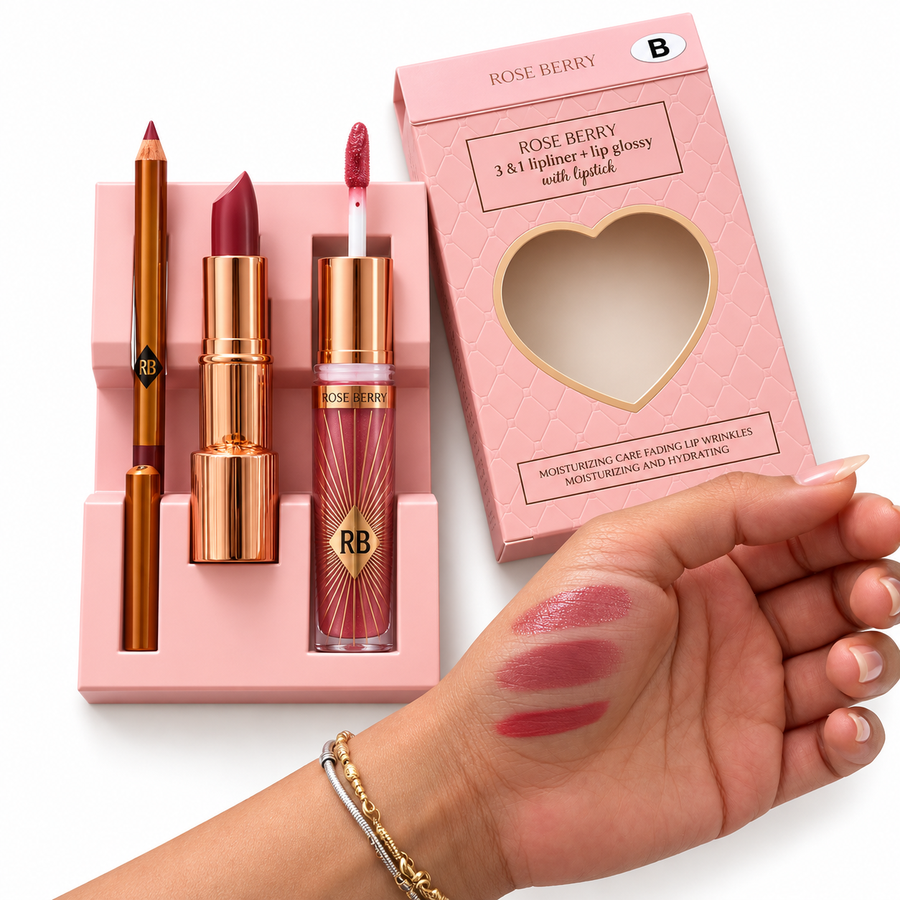 Lovely Heart Box Lipliner, Lip Gloss and Creamy Lipstick Set
