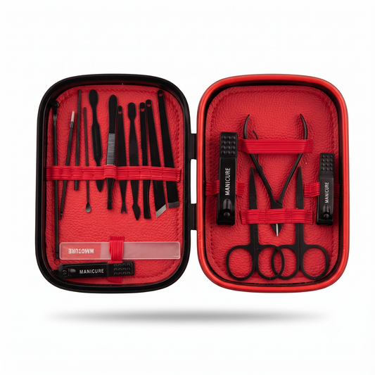 18 PCS Stainless Steel Pedicure Set In Black X Red