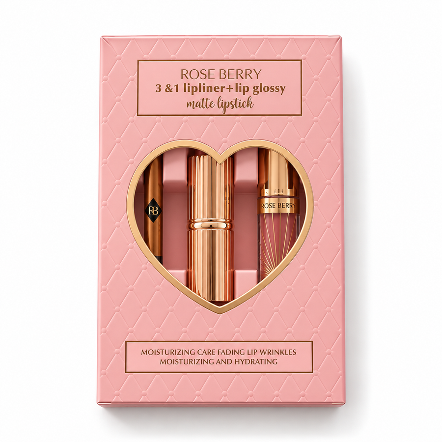 Lovely Heart Box Lipliner, Lip Gloss and Creamy Lipstick Set