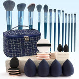 Blue Brushes Set With Tweed Bag