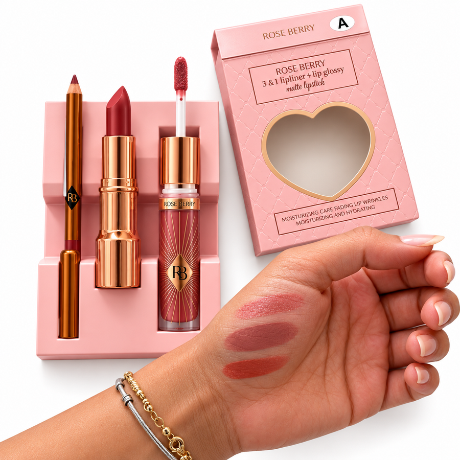 Lovely Heart Box Lipliner, Lip Gloss and Creamy Lipstick Set Code A