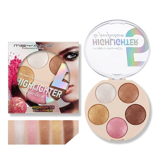 5 Colors Baked Blusher & Highlighter Palette