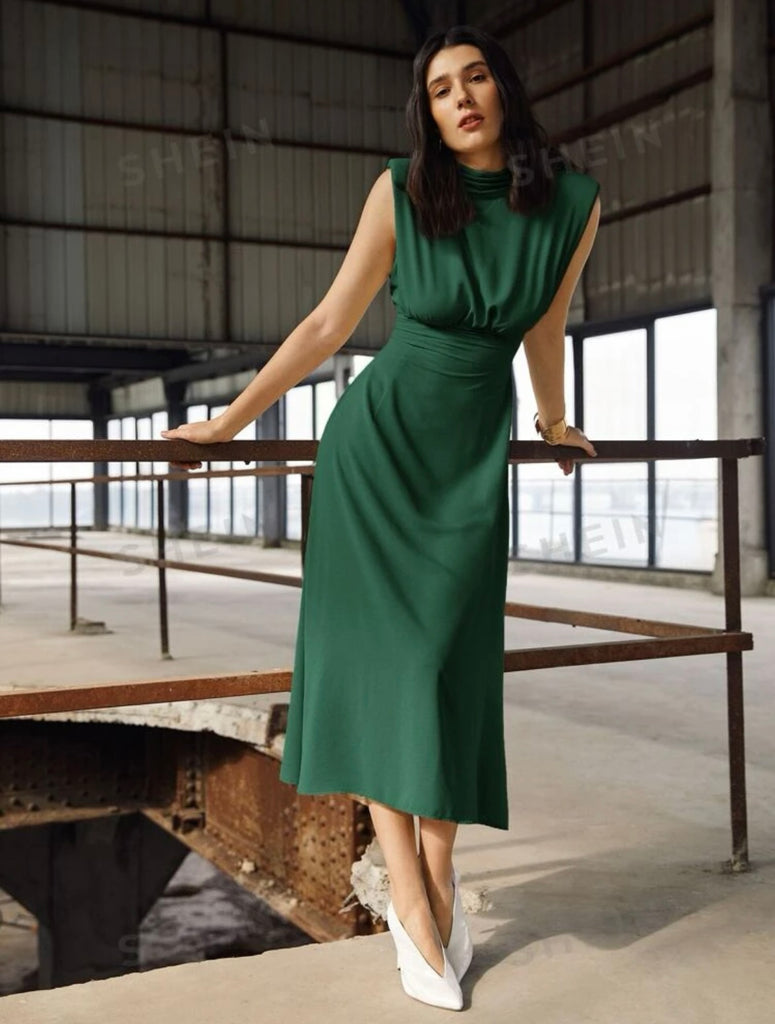 SHEIN BIZwear High Neck Shoulder Pad Dress Workwear Kaivla SHEIN BIZwear High Neck Shoulder Pad Dress Workwear Kaivla