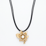 Gold Flower pearl rope necklace