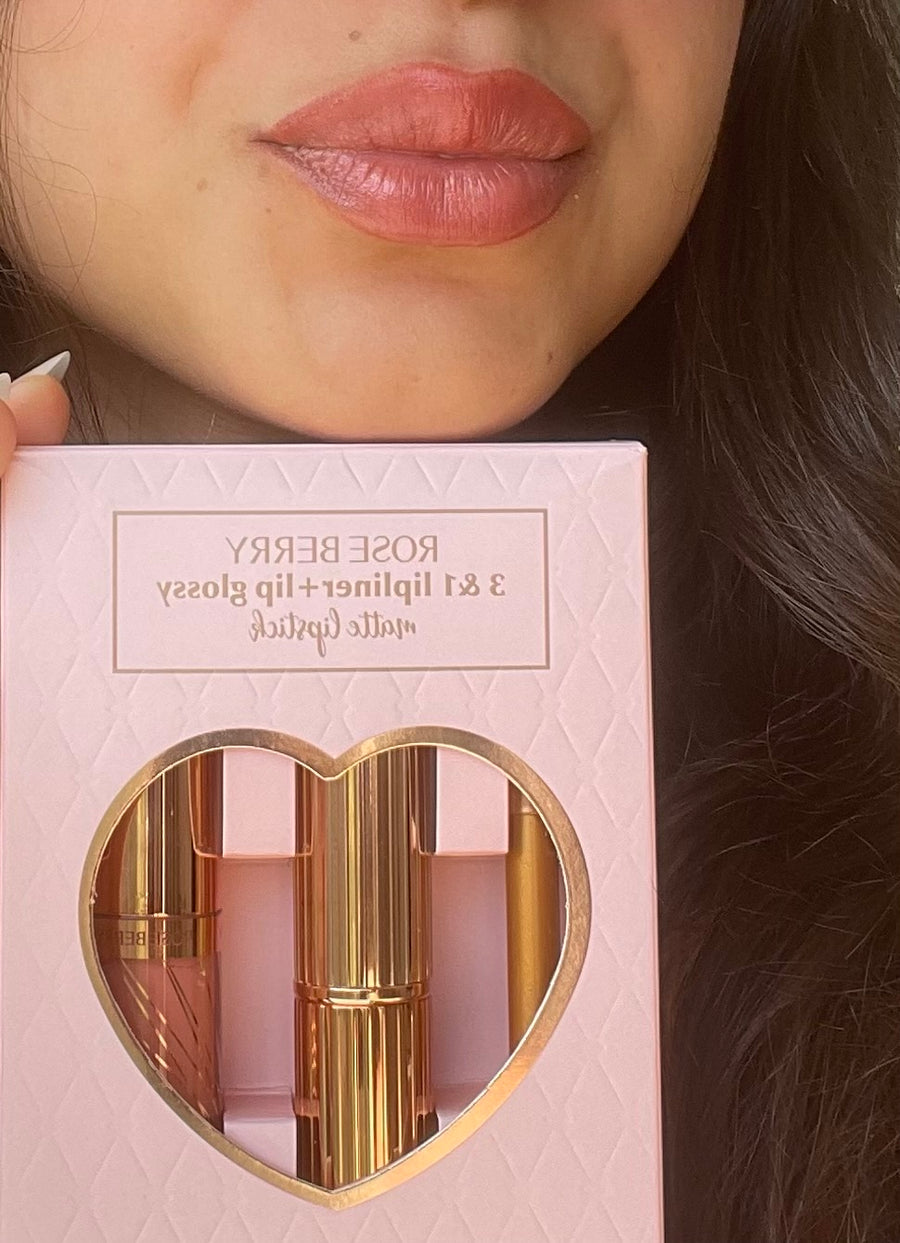 Lovely Heart Box Lipliner, Lip Gloss and Creamy Lipstick Set Code A