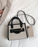 Two Tone Square Bag Zipper Detail Polyester For Daily Life