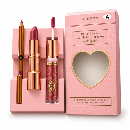 Lovely Heart Box Lipliner, Lip Gloss and Creamy Lipstick Set Code A