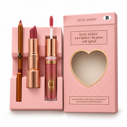 Lovely Heart Box Lipliner, Lip Gloss and Creamy Lipstick Set