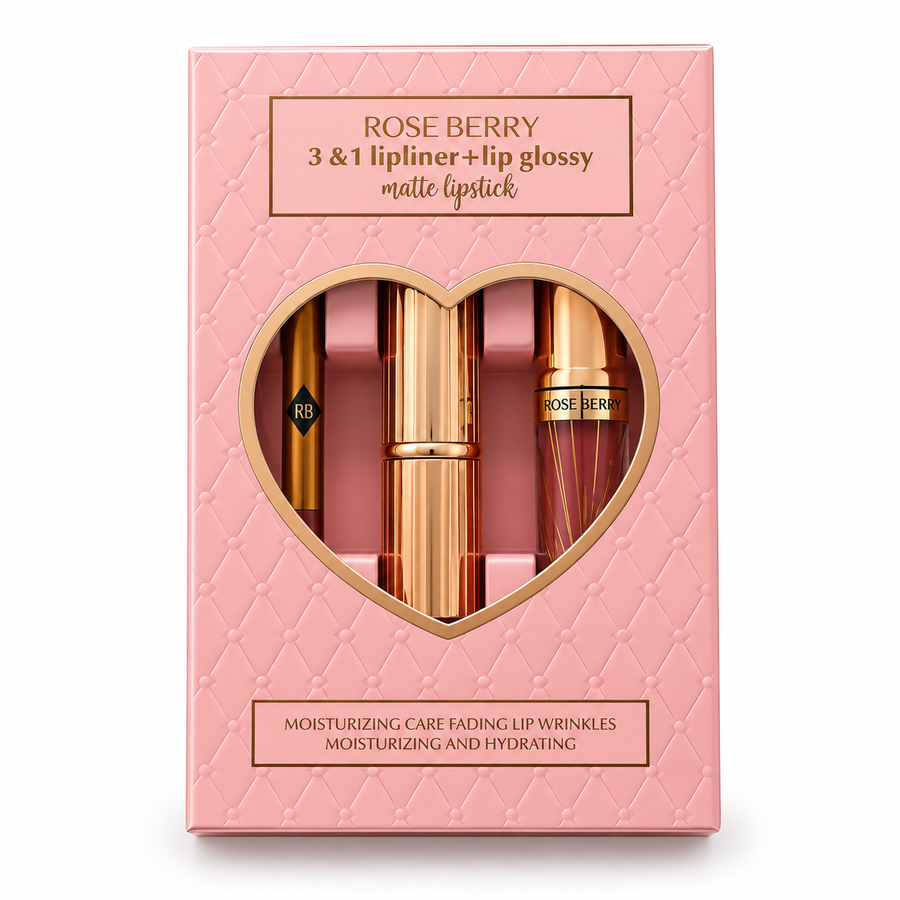 Lovely Heart Box Lipliner, Lip Gloss and Creamy Lipstick Set Code A